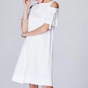 NWT J. Jill Women’s Cold Shoulder‎ Ruffle Knee Length Dress White Small Petite